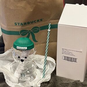 2025 Holiday Drop Starbucks Bearista Cup with Green Hat and Straw